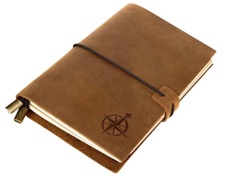 Wanderings A6 Travelers Notebook/Handcrafted Genuine Leather Journal - 4.5" x 6" - This Small Refillable Travel Journal is Rugged Enough to Capture All Life's Adventures. 100 GSM Blank Inserts - Image 1